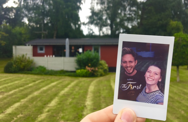 polaroid picture in front of summer house in Denmark